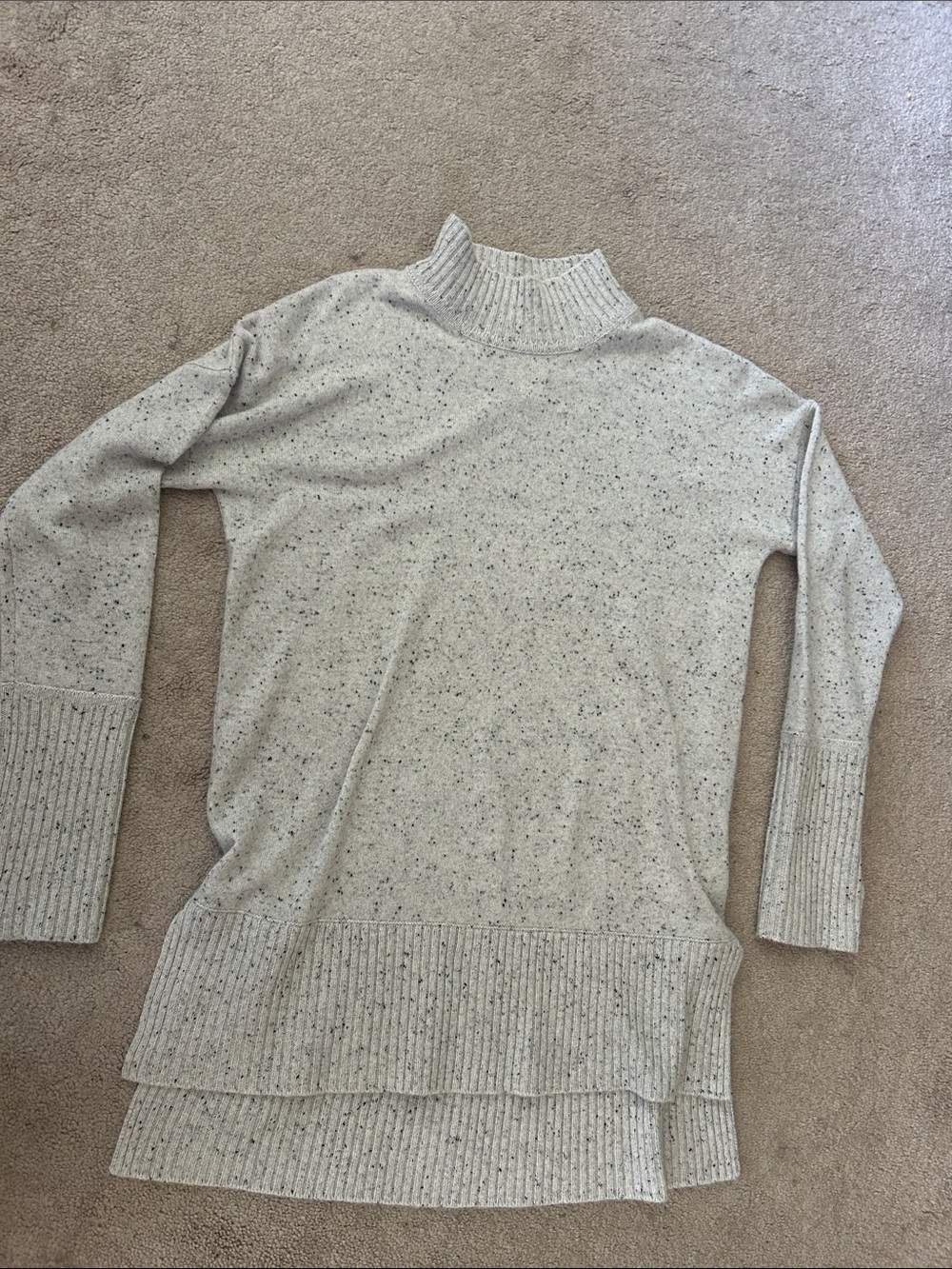 Cynthia Rowley Cream Speckled Mock Neck Layered-Hem Sweater